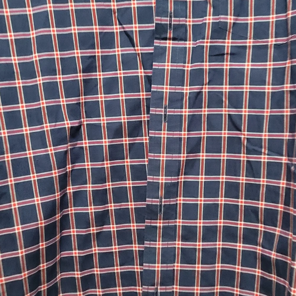 Banana Republic Men's Navy and Pink Checkered Shirt Long Sleeve